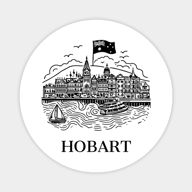 hobart line art illustration Magnet by art poo